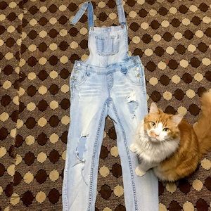 Light washed, destressed, Overalls